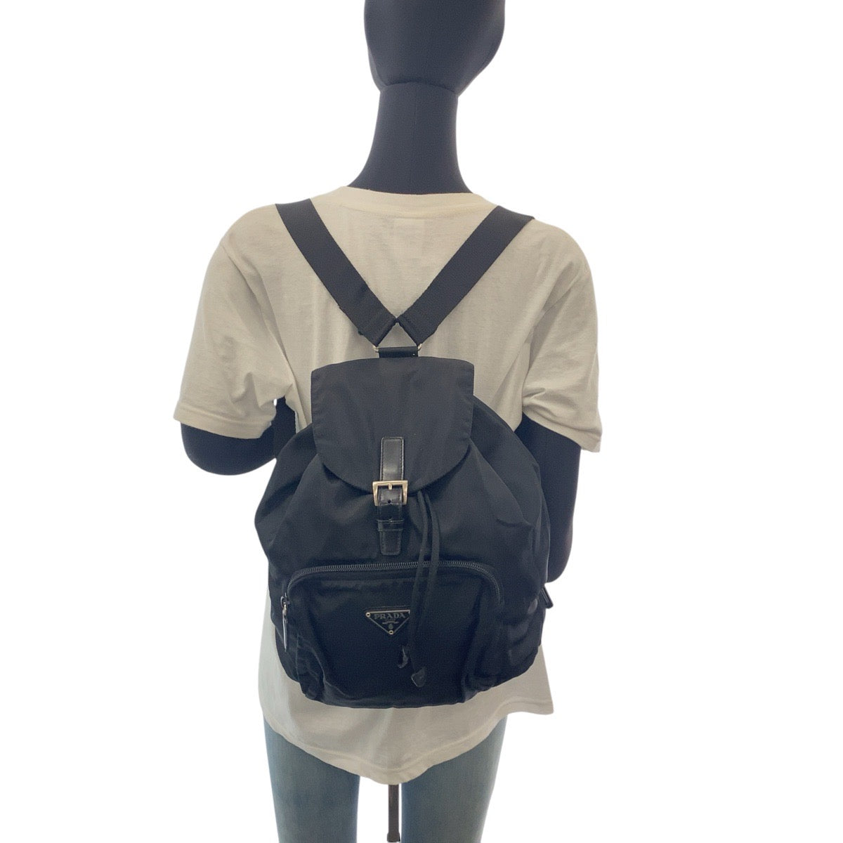 PRADA Backpack Nylon Black SilverMetal Backpack Test Triangle With logo Women Used Authentic