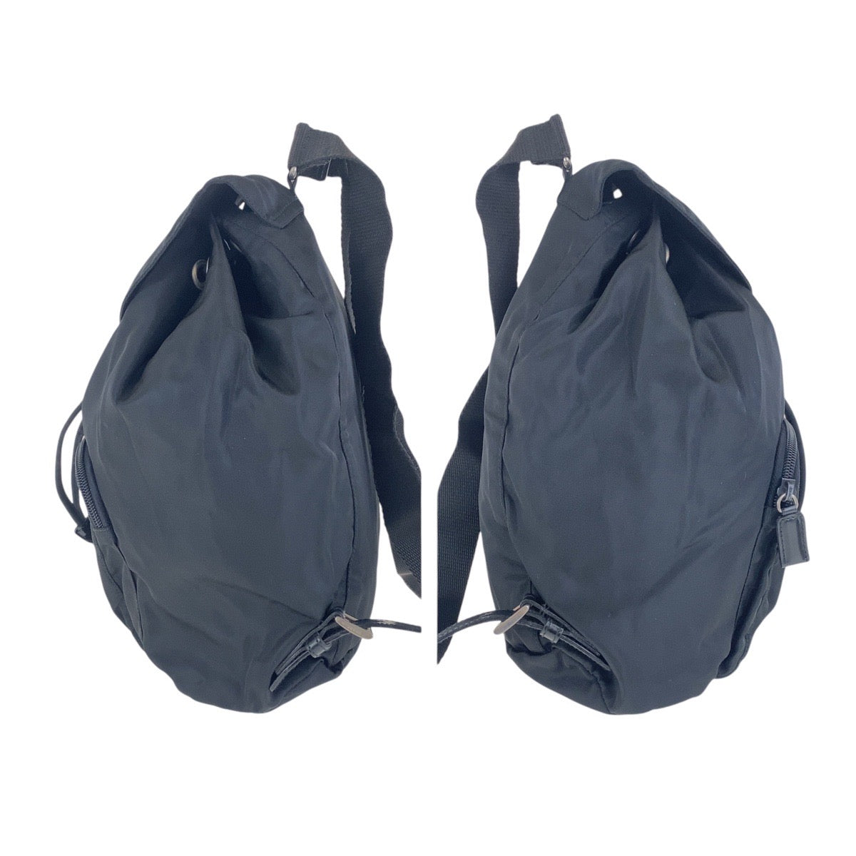 PRADA Backpack Nylon Black SilverMetal Backpack Test Triangle With logo Women Used Authentic