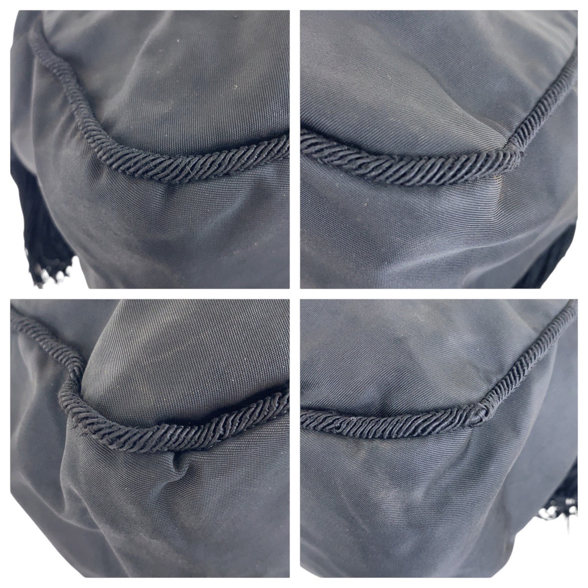 PRADA Handbag Nylon, Beads Black SilverMetal Handbag Tote Bag Test Tassel Women Used Authentic