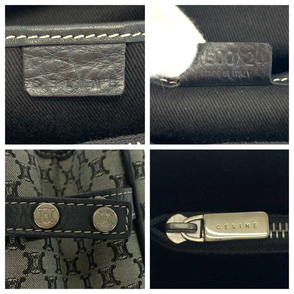 CELINE Tote Bag CE00/24 Canvas, Leather Grey Black SilverMetal Tote Bag handbag Macadam Women Used Authentic