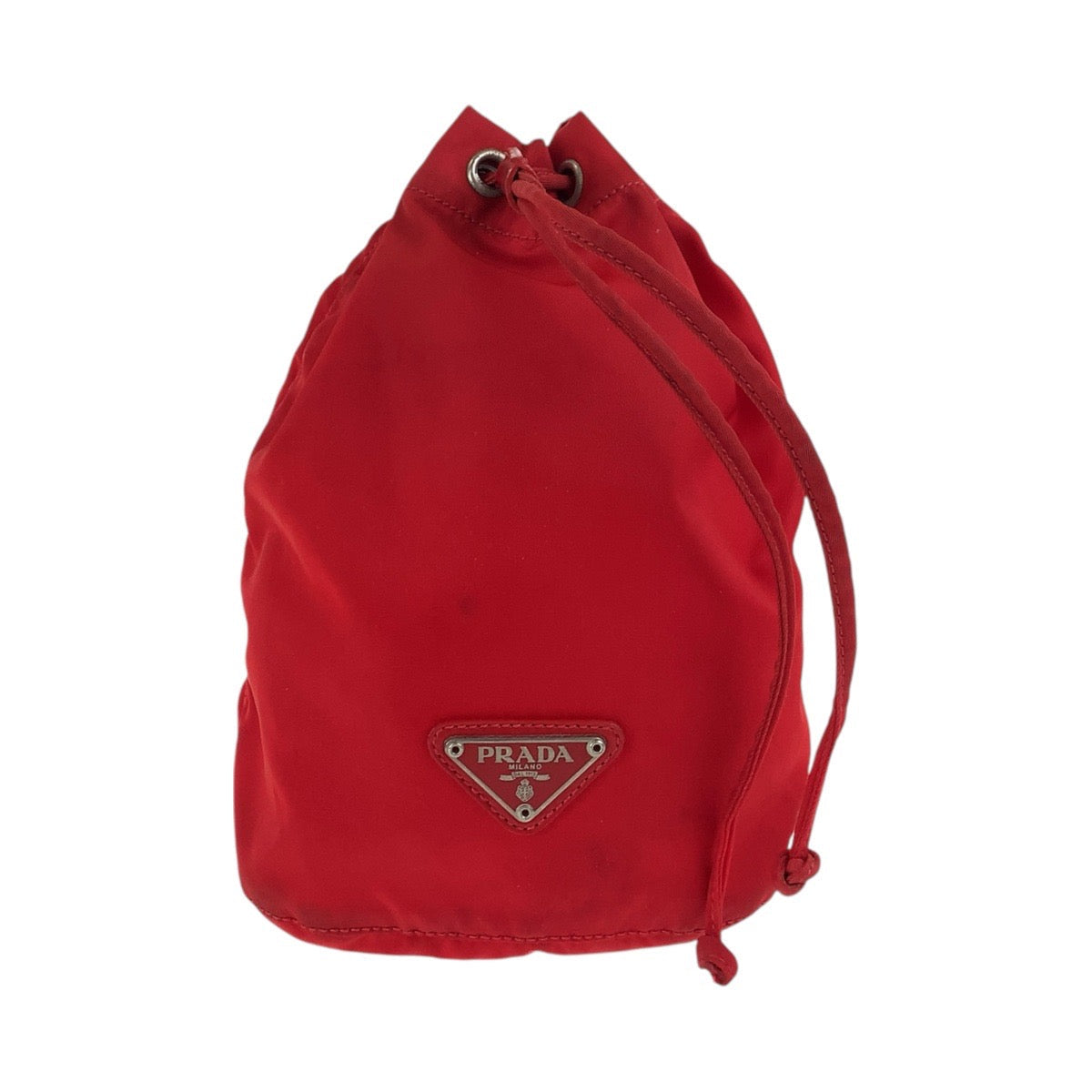 PRADA Pouch Nylon Red Silver Metal pouch accessory pouch Test Triangle With logo Women Used Authentic