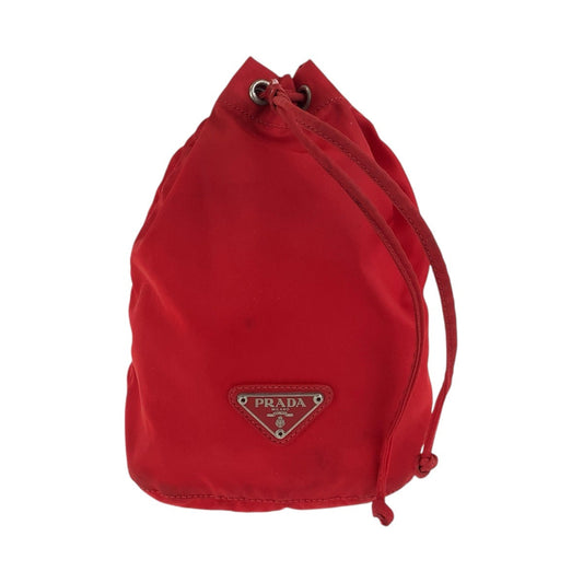 PRADA Pouch Nylon Red Silver Metal pouch accessory pouch Test Triangle With logo Women Used Authentic