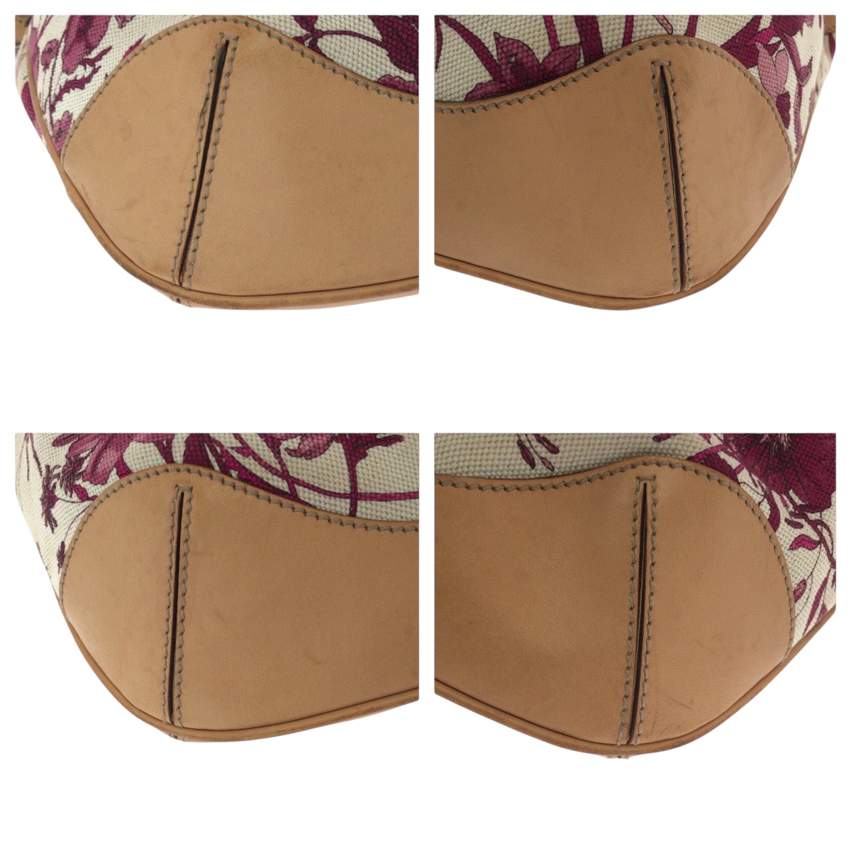 GUCCI Shoulder Bag 169961 canvas White Brown Pink Gold Metal Shoulder Bag Handbag 2way Bamboo flora Women Used Authentic