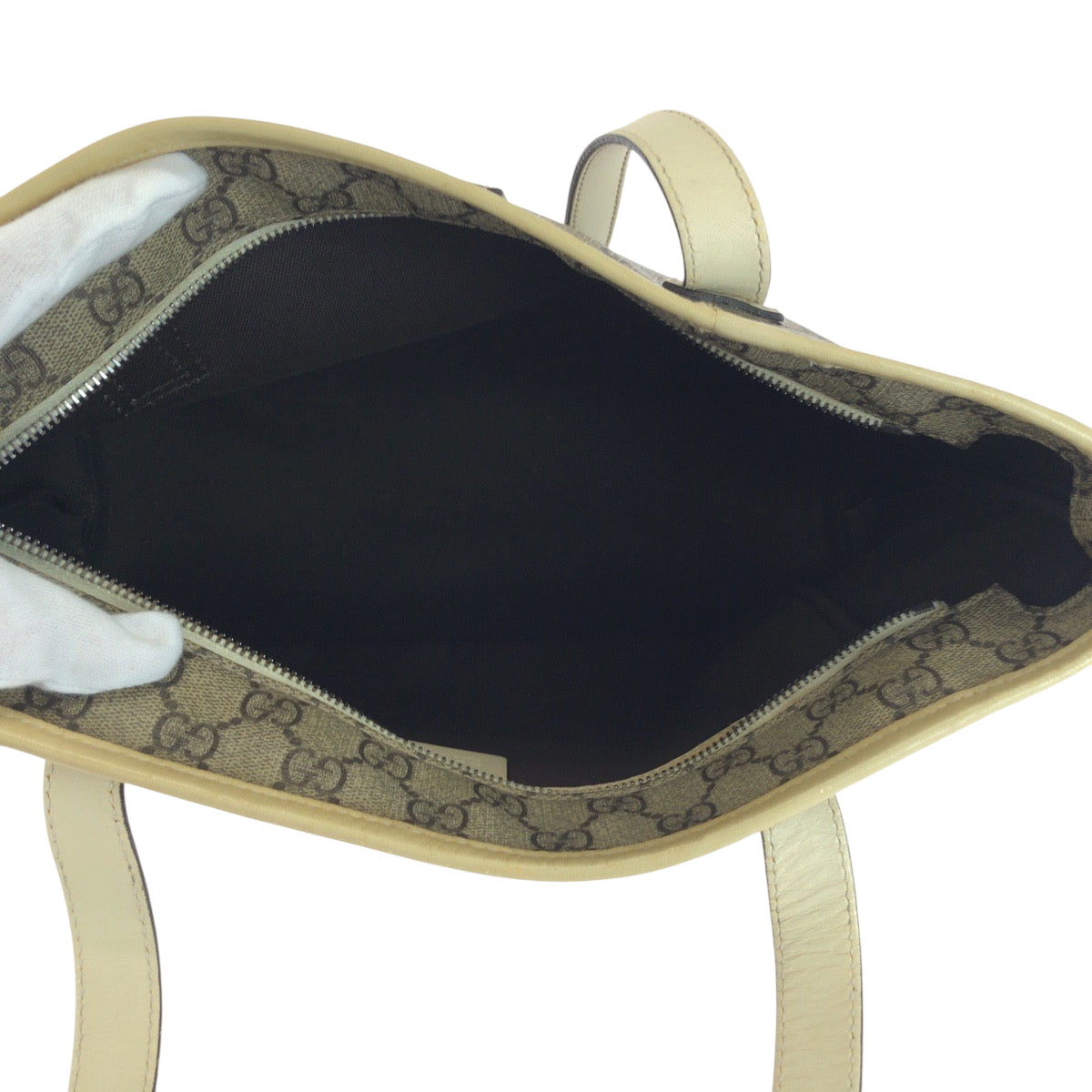GUCCI Tote Bag 211138 GG Supreme Canvas Beige Ivory SilverMetal Tote Bag Shoulder Bag Women Used Authentic