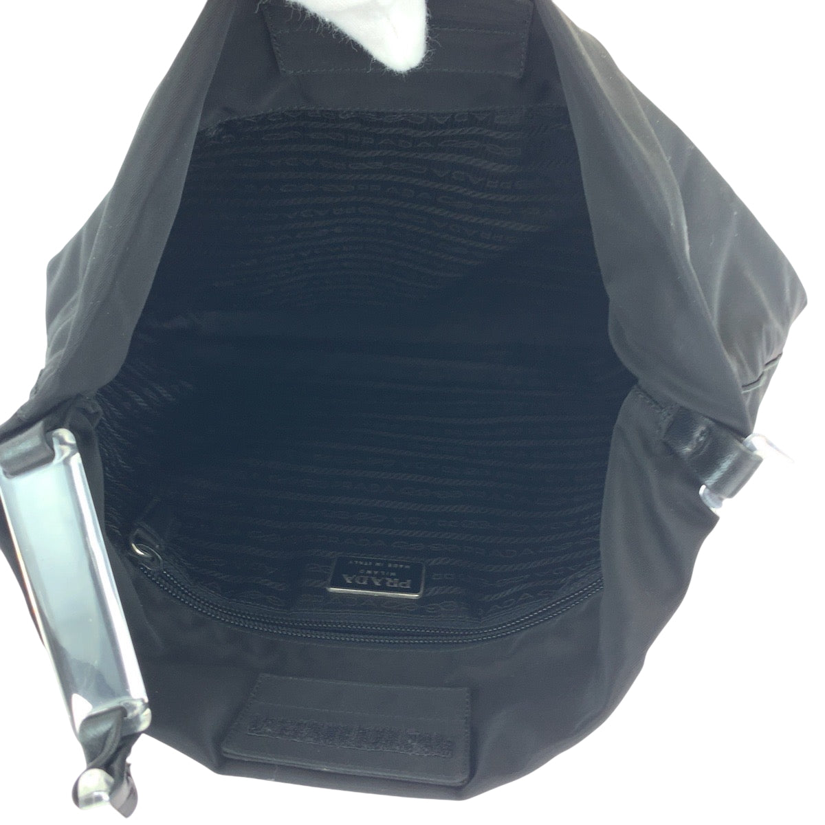 PRADA Shoulder Bag Nylon Black SilverMetal Clear One Shoulder Bag Test Triangle With logo Women Used Authentic