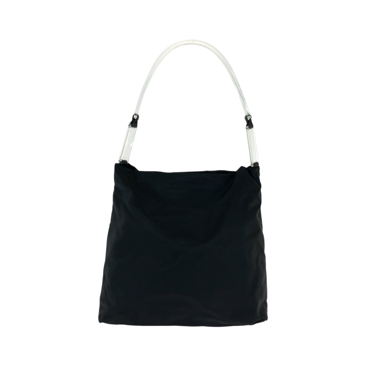 PRADA Shoulder Bag Nylon Black SilverMetal Clear One Shoulder Bag Test Triangle With logo Women Used Authentic