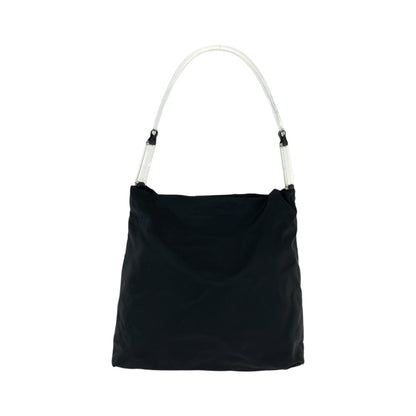 PRADA Shoulder Bag Nylon Black SilverMetal Clear One Shoulder Bag Test Triangle With logo Women Used Authentic
