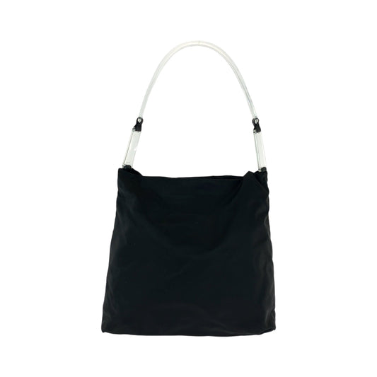 PRADA Shoulder Bag Nylon Black SilverMetal Clear One Shoulder Bag Test Triangle With logo Women Used Authentic