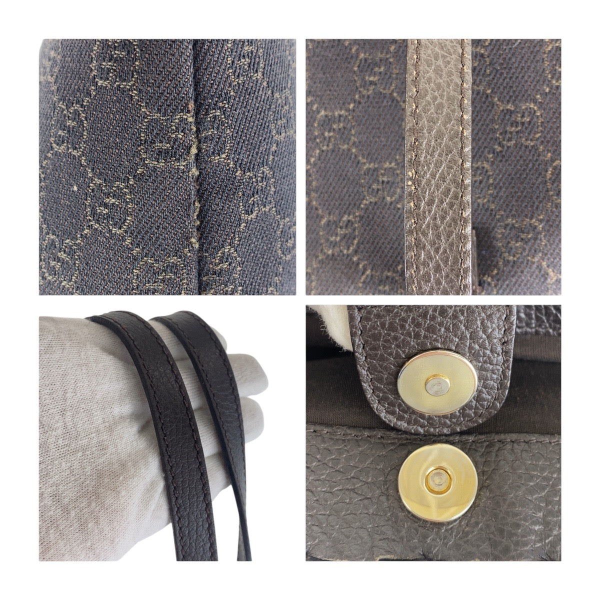 GUCCI Tote Bag 354666 GG canvas Brown Silver Metal Tote Bag Handbag Unisex Women Used Authentic