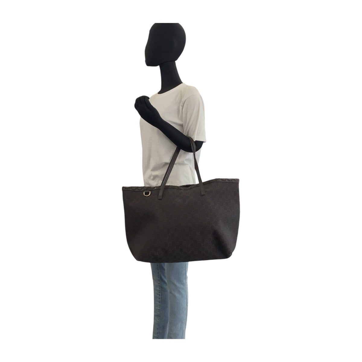 GUCCI Tote Bag 354666 GG canvas Brown Silver Metal Tote Bag Handbag Unisex Women Used Authentic