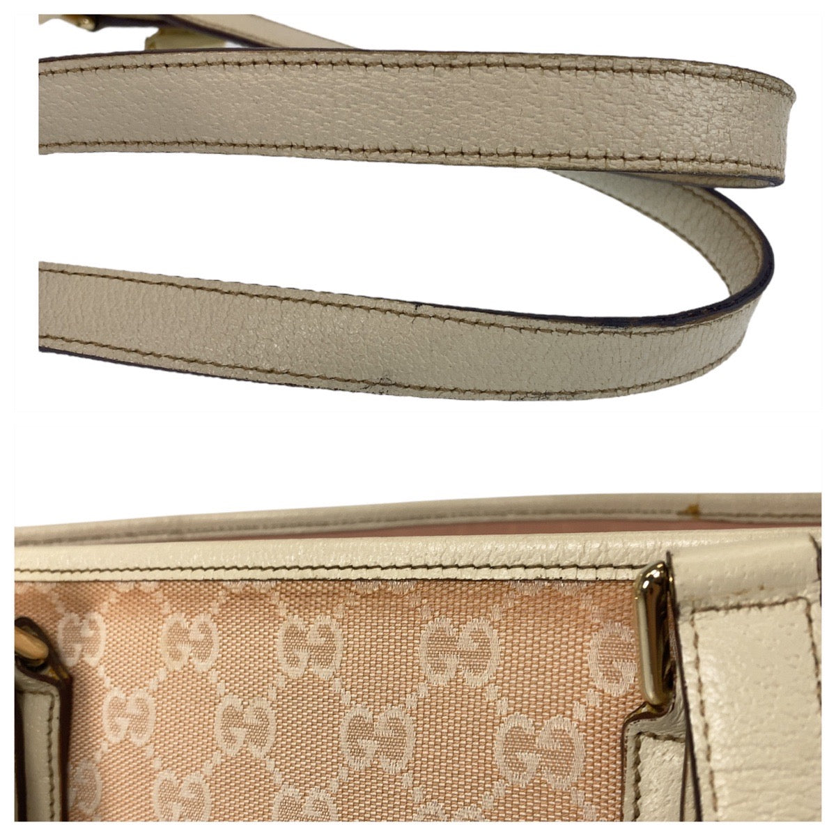 GUCCI Tote Bag 137396 GG canvas, leather Pink Ivory Gold Metal Tote Bag Shoulder Bag Sherry line Women Used Authentic