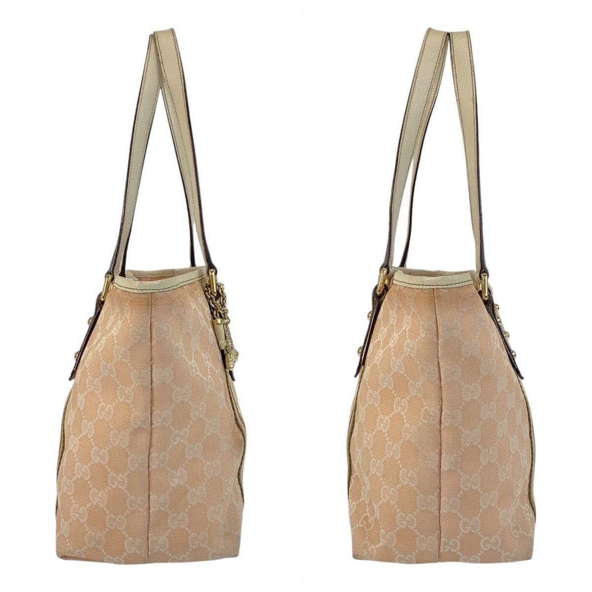 GUCCI Tote Bag 137396 GG canvas, leather Pink Ivory Gold Metal Tote Bag Shoulder Bag Sherry line Women Used Authentic