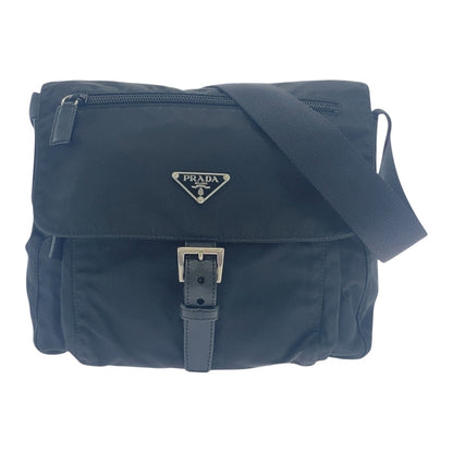 PRADA Shoulder Bag Nylon Black SilverMetal Crossbody Shoulder Bag Unisex Test Triangle With logo mens Used Authentic