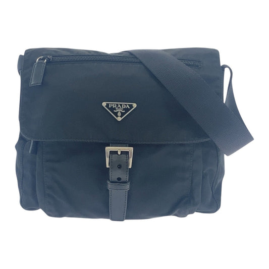 PRADA Shoulder Bag Nylon Black SilverMetal Crossbody Shoulder Bag Unisex Test Triangle With logo mens Used Authentic