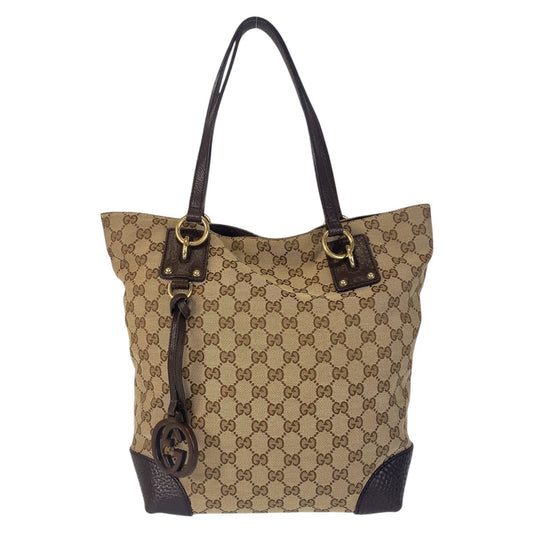 GUCCI Tote Bag 247237 GG canvas, leather Beige Brown Gold Metal Tote Bag Shoulder Bag Women Used Authentic