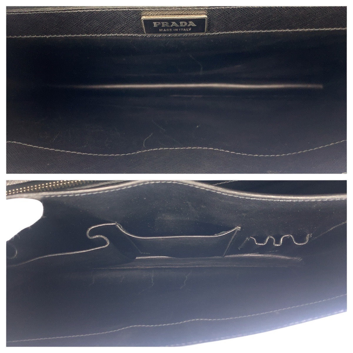 PRADA Business bag leather Black SilverMetal Business bag briefcase Safiano mens Used Authentic