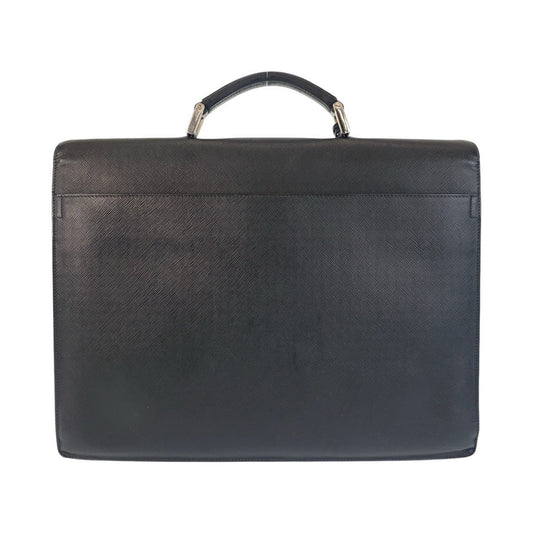 PRADA Business bag leather Black SilverMetal Business bag briefcase Safiano mens Used Authentic