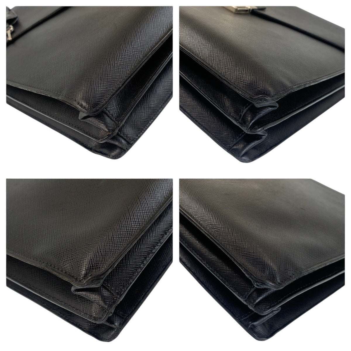 PRADA Business bag leather Black SilverMetal Business bag briefcase Safiano mens Used Authentic