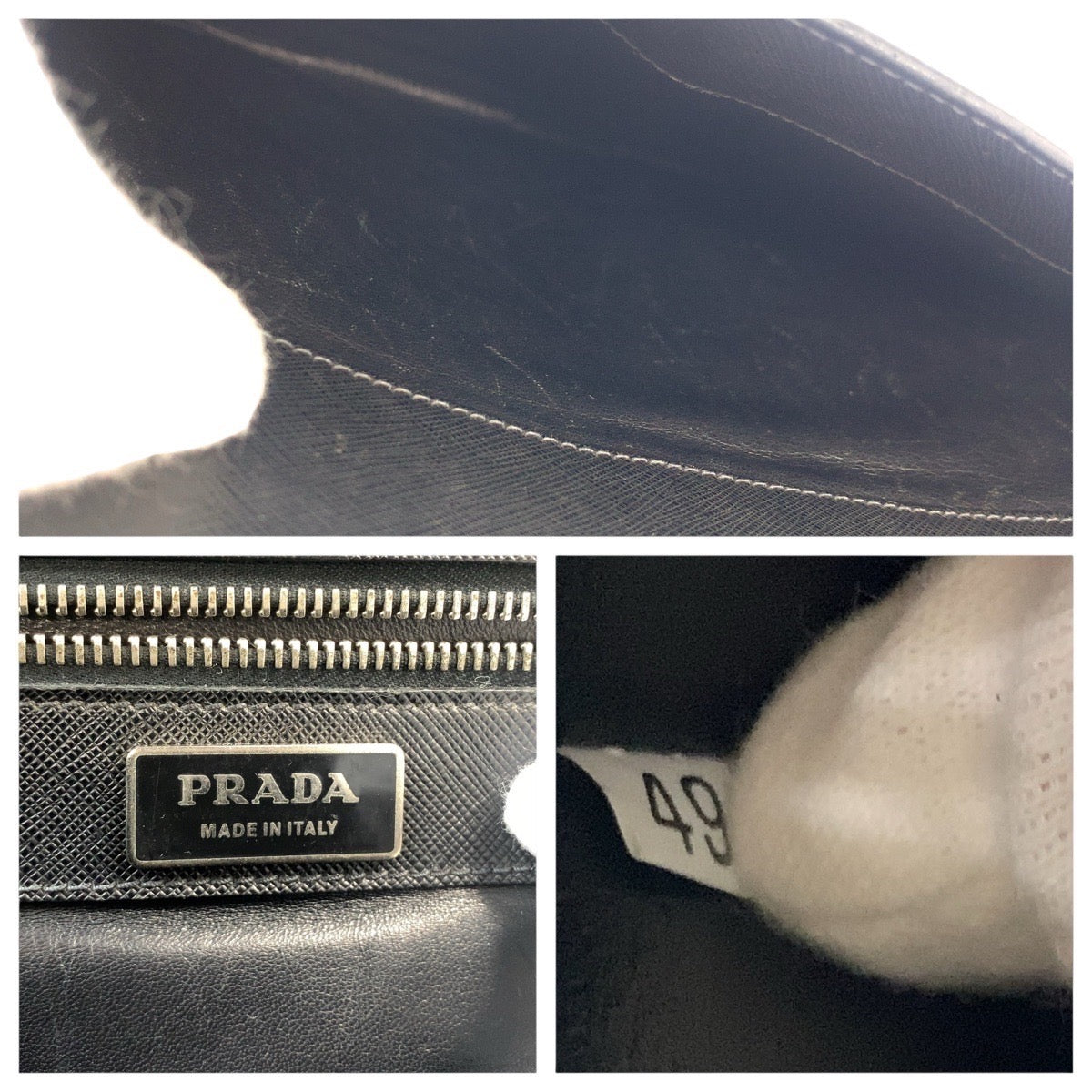 PRADA Business bag leather Black SilverMetal Business bag briefcase Safiano mens Used Authentic