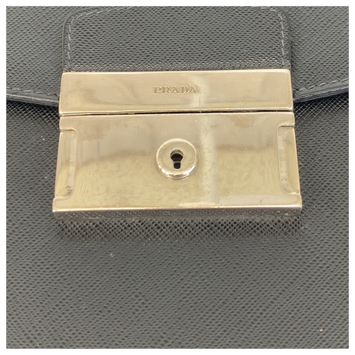 PRADA Business bag leather Black SilverMetal Business bag briefcase Safiano mens Used Authentic