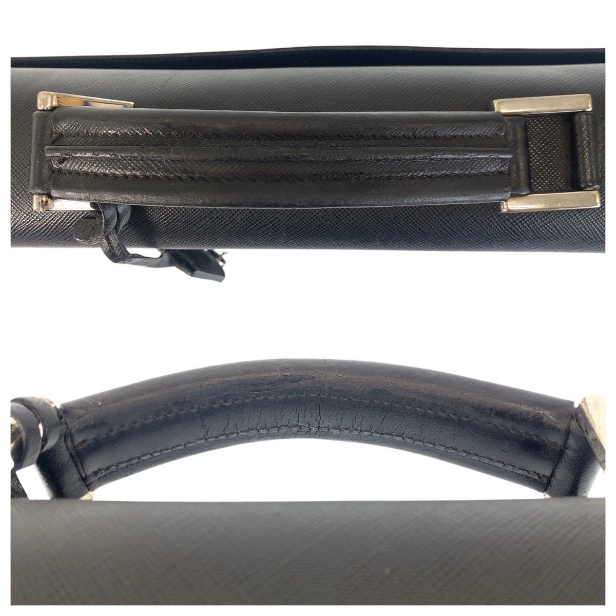 PRADA Business bag leather Black SilverMetal Business bag briefcase Safiano mens Used Authentic