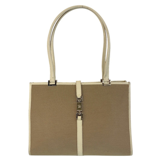 GUCCI Tote Bag 002 1073 Canvas, Leather Beige Ivory SilverMetal Tote Bag Shoulder Bag Jackie Women Used Authentic