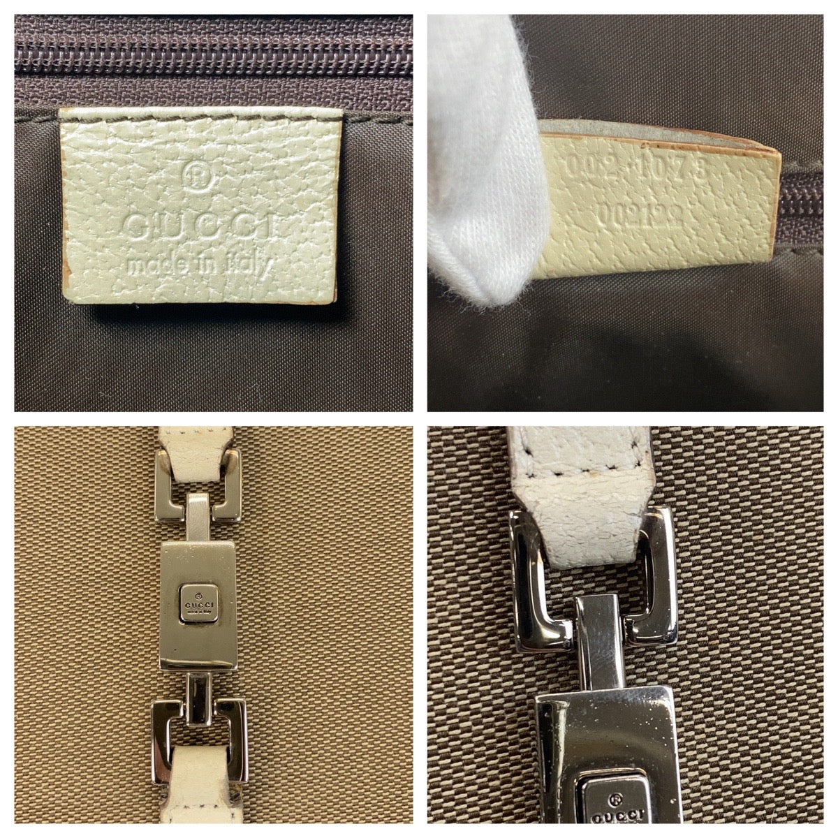 GUCCI Tote Bag 002 1073 Canvas, Leather Beige Ivory SilverMetal Tote Bag Shoulder Bag Jackie Women Used Authentic