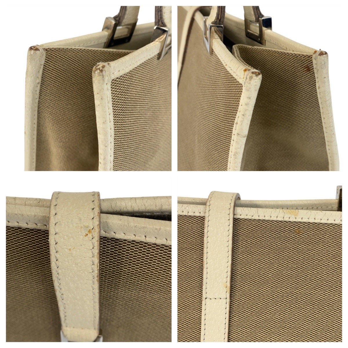 GUCCI Tote Bag 002 1073 Canvas, Leather Beige Ivory SilverMetal Tote Bag Shoulder Bag Jackie Women Used Authentic