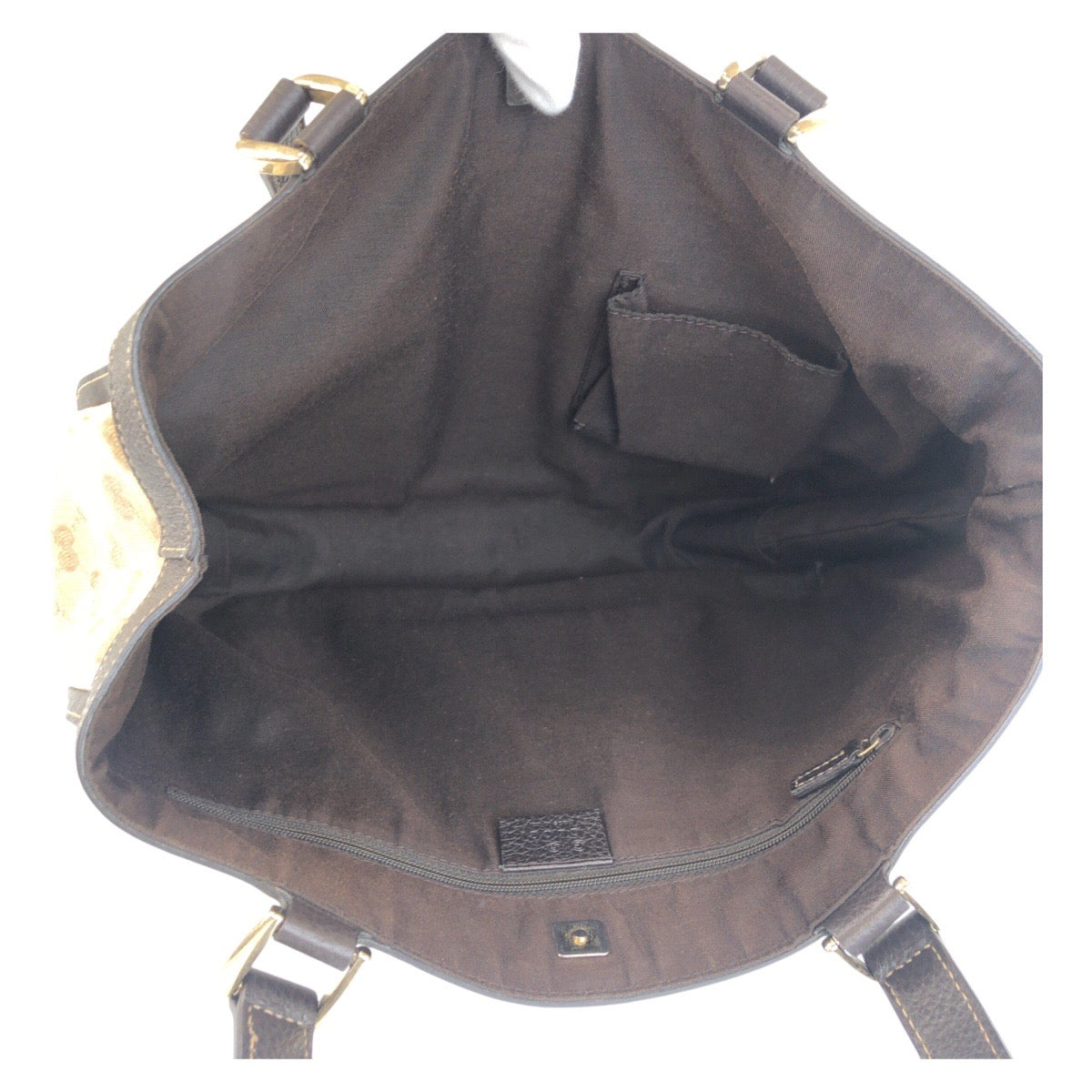 GUCCI Tote Bag 268639 Coated canvas, leather Beige Brown Gold Metal Tote Bag Shoulder Bag GG crystal Women Used Authentic