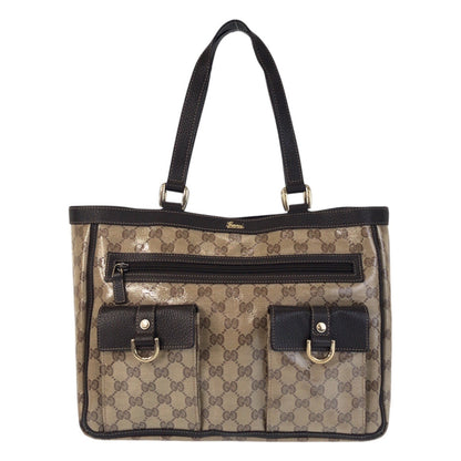 GUCCI Tote Bag 268639 Coated canvas, leather Beige Brown Gold Metal Tote Bag Shoulder Bag GG crystal Women Used Authentic