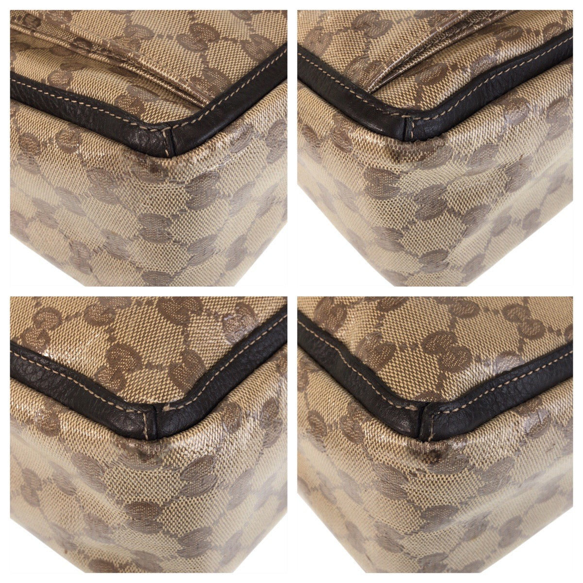 GUCCI Tote Bag 268639 Coated canvas, leather Beige Brown Gold Metal Tote Bag Shoulder Bag GG crystal Women Used Authentic