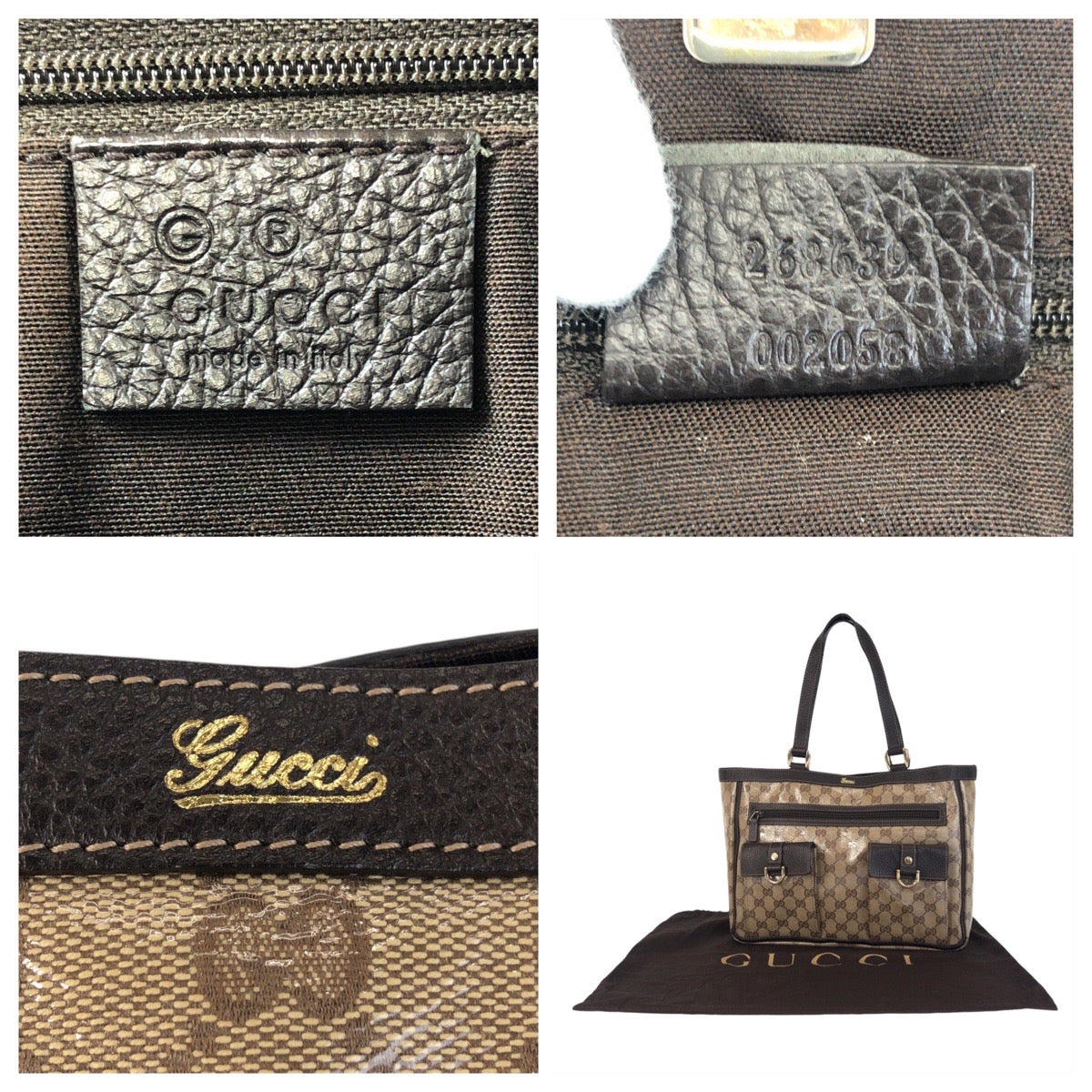 GUCCI Tote Bag 268639 Coated canvas, leather Beige Brown Gold Metal Tote Bag Shoulder Bag GG crystal Women Used Authentic