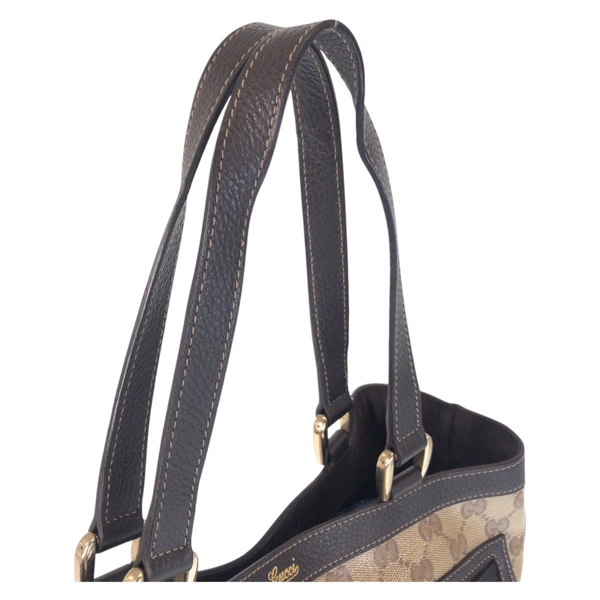GUCCI Tote Bag 268639 Coated canvas, leather Beige Brown Gold Metal Tote Bag Shoulder Bag GG crystal Women Used Authentic