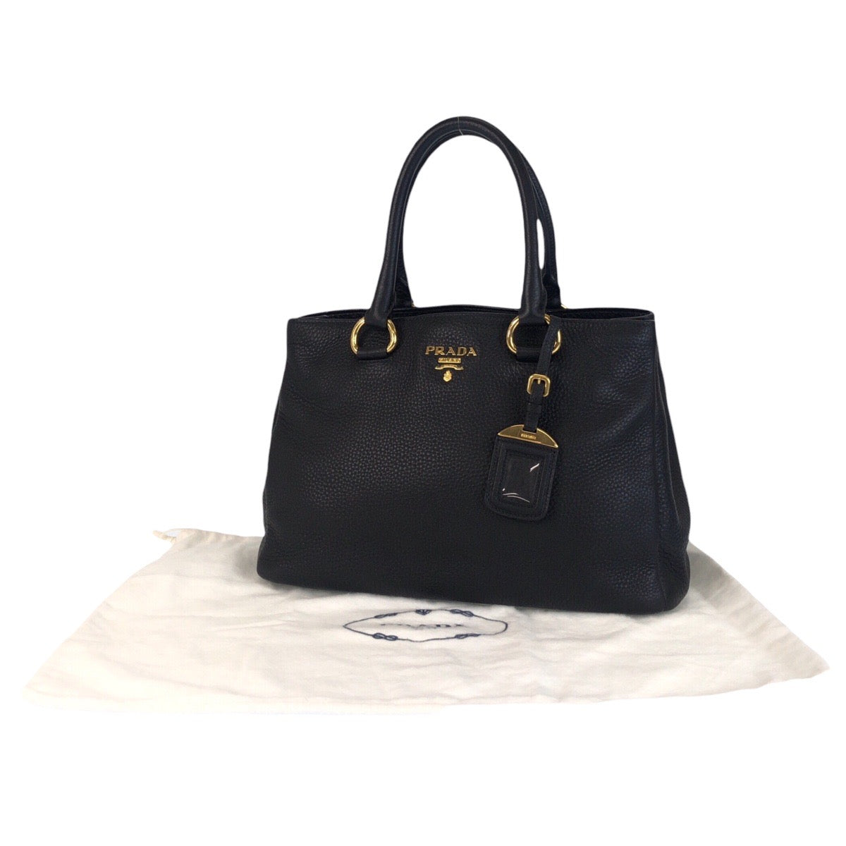 PRADA Tote Bag leather Black GoldMetal Tote Bag handbag Vitterodino Women Used Authentic