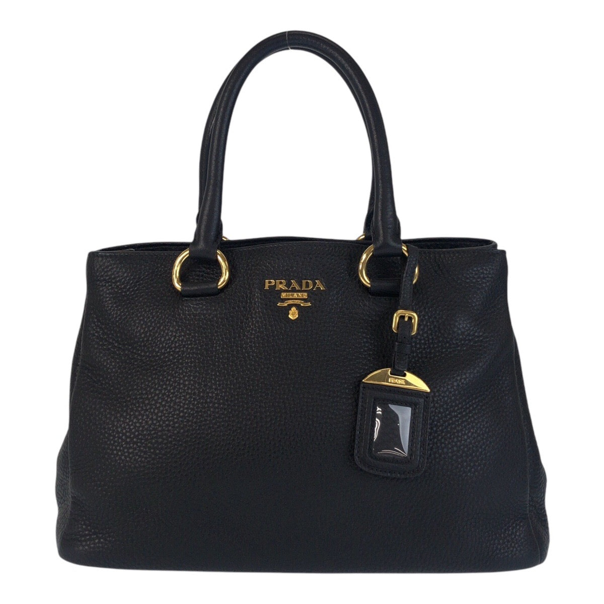 PRADA Tote Bag leather Black GoldMetal Tote Bag handbag Vitterodino Women Used Authentic