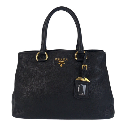 PRADA Tote Bag leather Black GoldMetal Tote Bag handbag Vitterodino Women Used Authentic