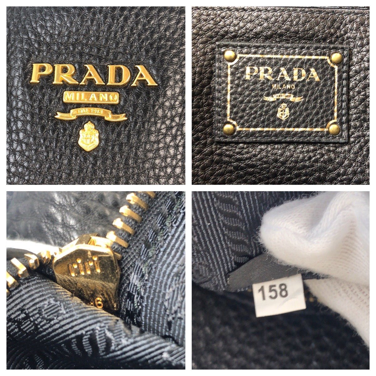 PRADA Tote Bag leather Black GoldMetal Tote Bag handbag Vitterodino Women Used Authentic