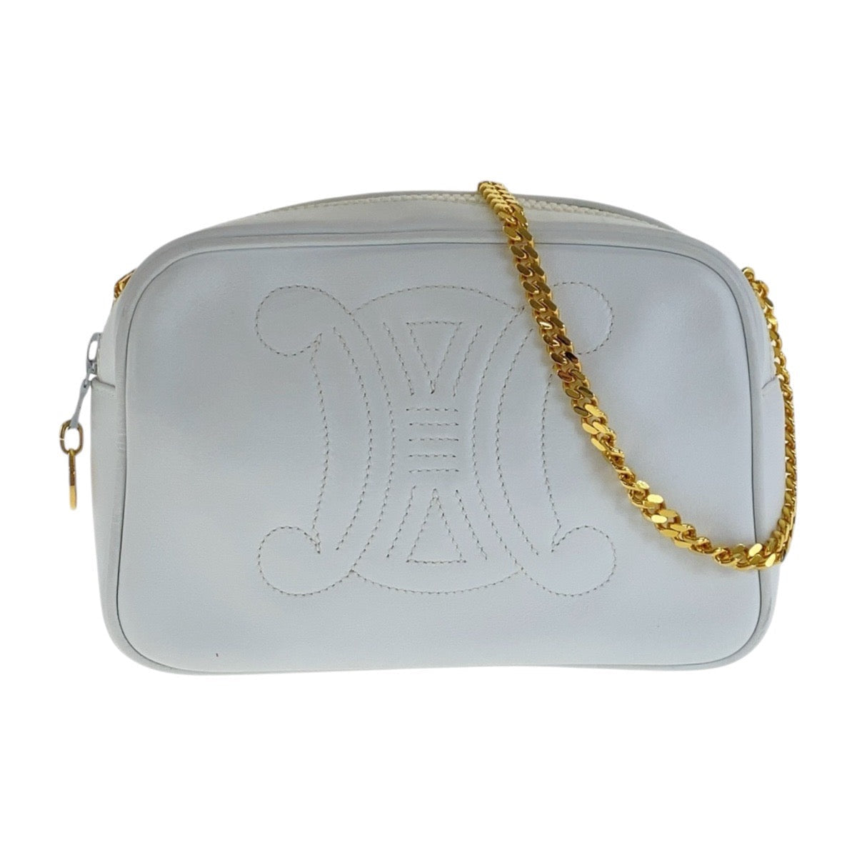 CELINE Shoulder Bag leather White GoldMetal Crossbody Shoulder Bag Camera Bag Triomphe Women Used Authentic