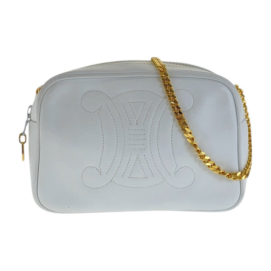 CELINE Shoulder Bag leather White GoldMetal Crossbody Shoulder Bag Camera Bag Triomphe Women Used Authentic