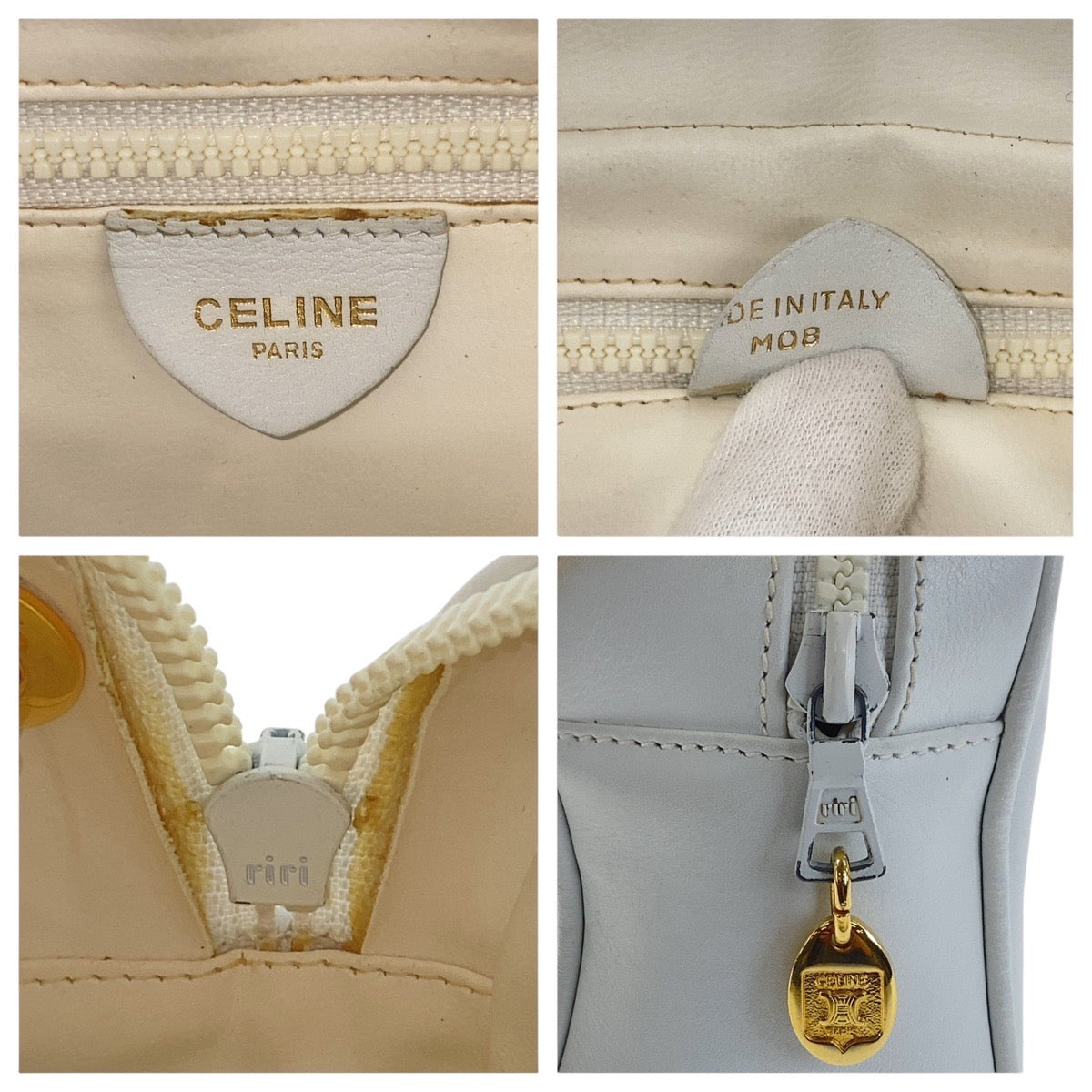 CELINE Shoulder Bag leather White GoldMetal Crossbody Shoulder Bag Camera Bag Triomphe Women Used Authentic
