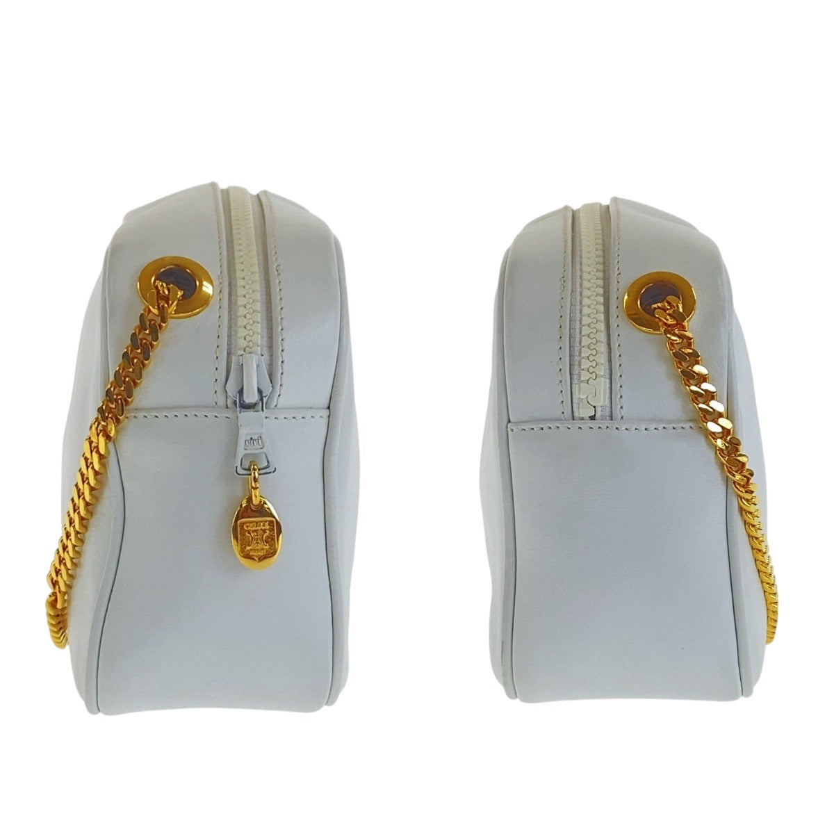 CELINE Shoulder Bag leather White GoldMetal Crossbody Shoulder Bag Camera Bag Triomphe Women Used Authentic