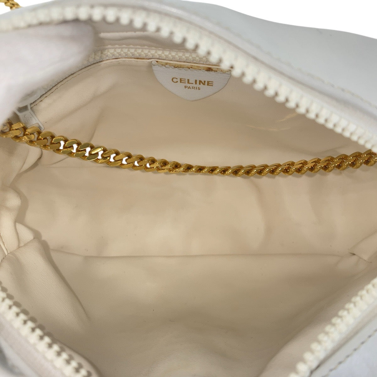 CELINE Shoulder Bag leather White GoldMetal Crossbody Shoulder Bag Camera Bag Triomphe Women Used Authentic