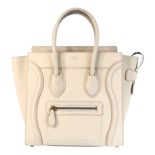 CELINE Handbag F-CU-1146 leather Ivory Gold Metal Handbag Tote Bag Luggage micro Women Used Authentic