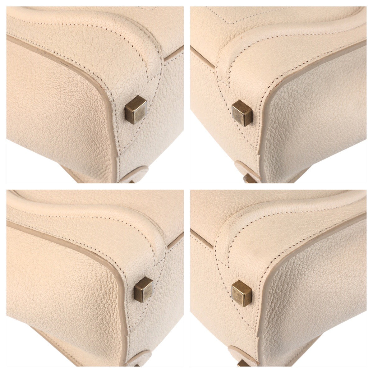 CELINE Handbag F-CU-1146 leather Ivory Gold Metal Handbag Tote Bag Luggage micro Women Used Authentic