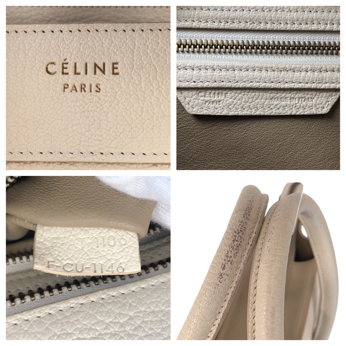 CELINE Handbag F-CU-1146 leather Ivory Gold Metal Handbag Tote Bag Luggage micro Women Used Authentic