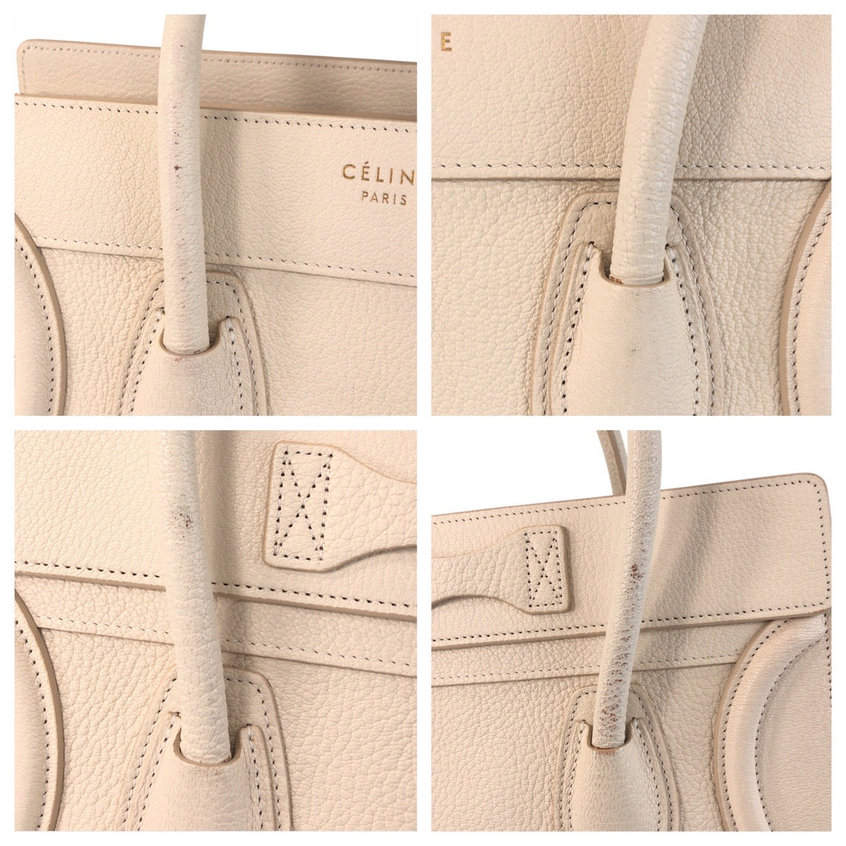 CELINE Handbag F-CU-1146 leather Ivory Gold Metal Handbag Tote Bag Luggage micro Women Used Authentic