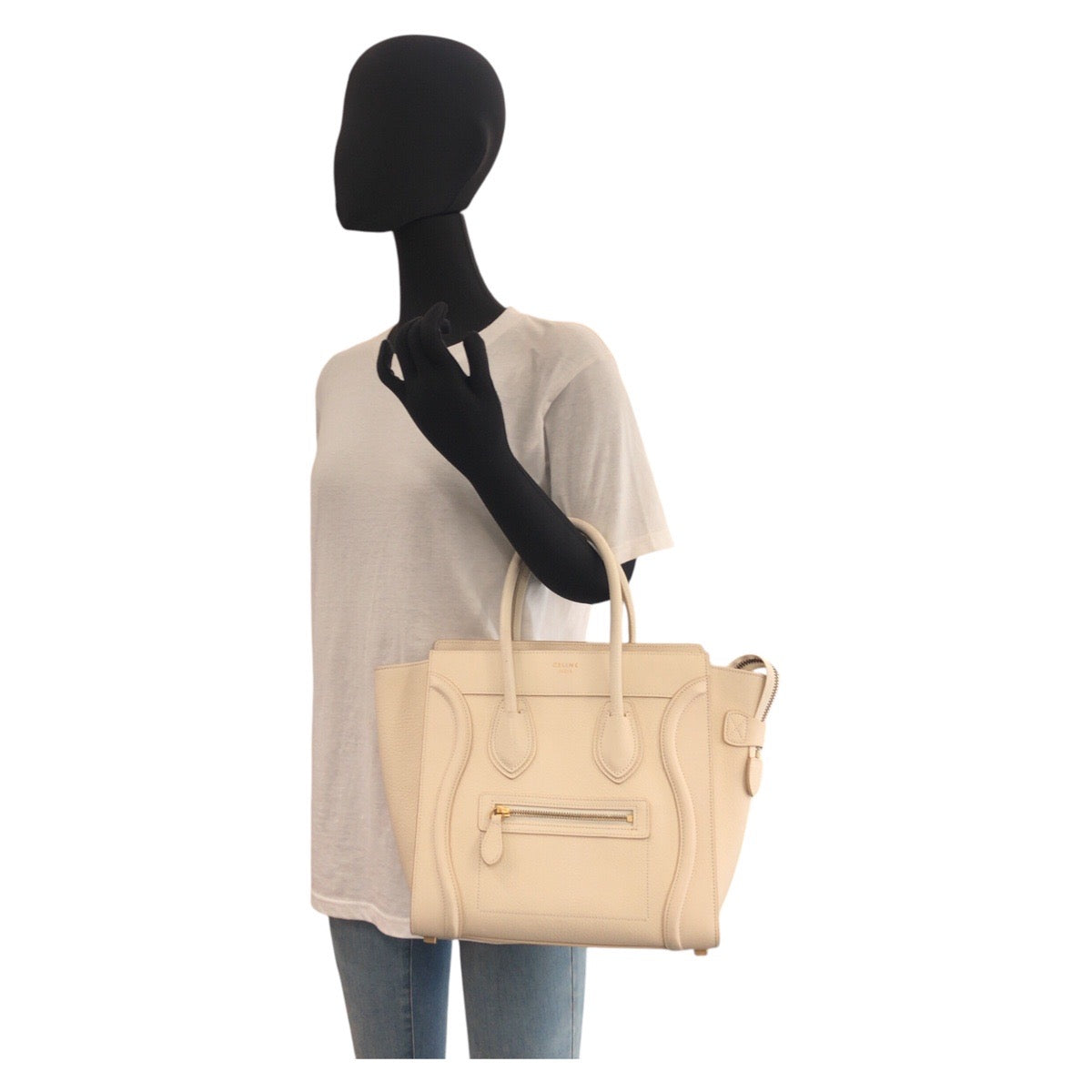 CELINE Handbag F-CU-1146 leather Ivory Gold Metal Handbag Tote Bag Luggage micro Women Used Authentic
