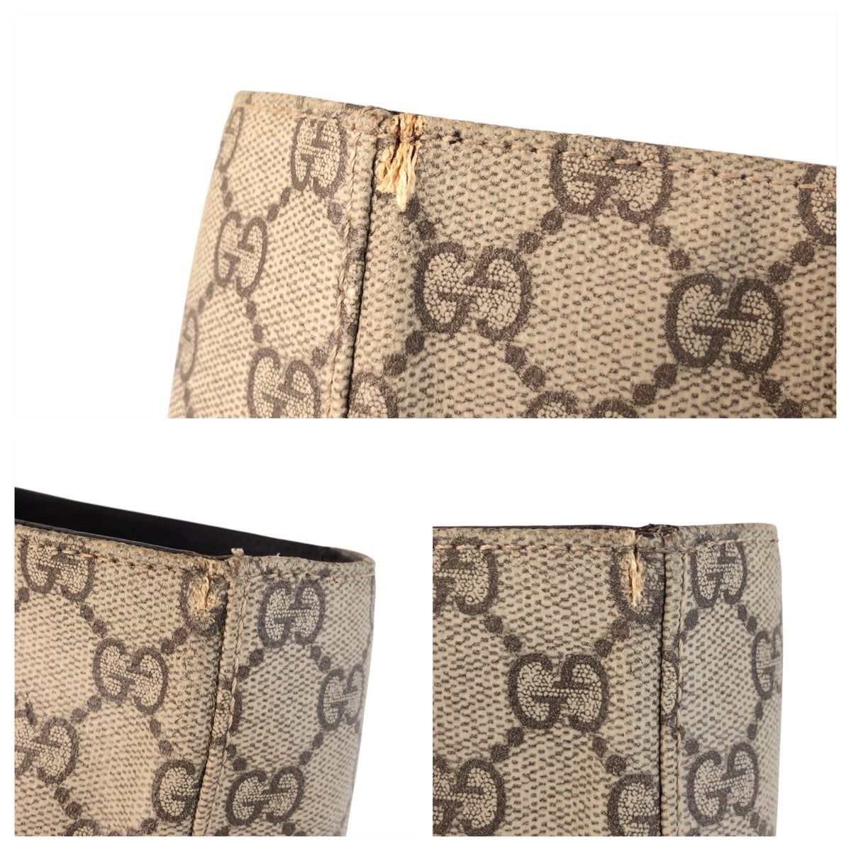 GUCCI Tote Bag 141976 GG Supreme canvas, leather Beige brown Tote Bag handbag Women Used Authentic