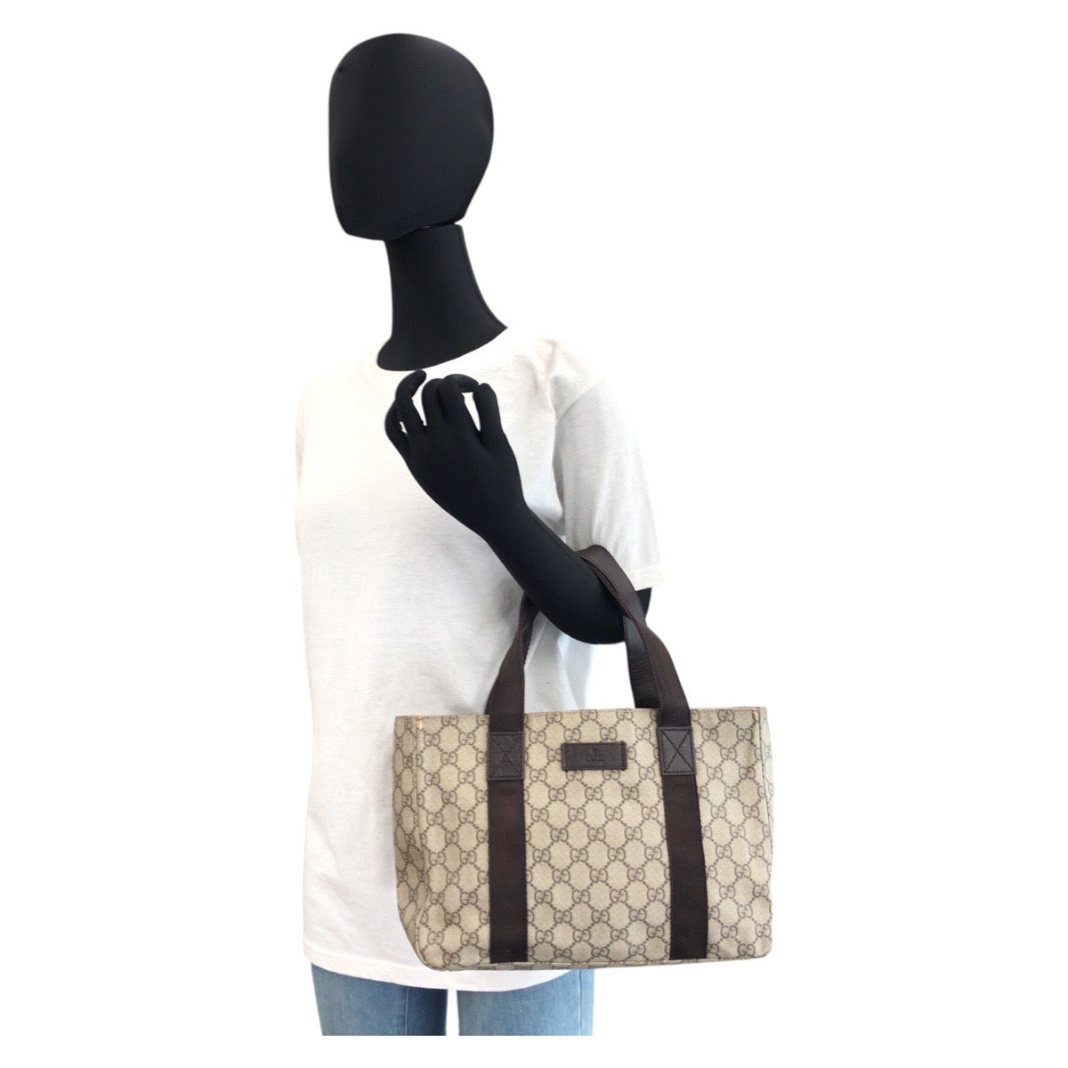 GUCCI Tote Bag 141976 GG Supreme canvas, leather Beige brown Tote Bag handbag Women Used Authentic