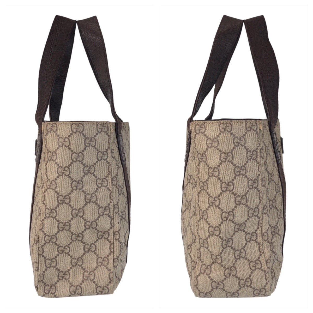 GUCCI Tote Bag 141976 GG Supreme canvas, leather Beige brown Tote Bag handbag Women Used Authentic